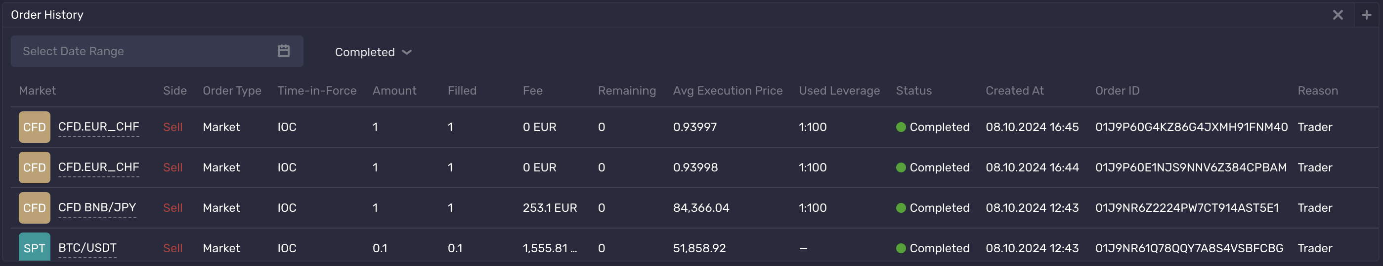Order history